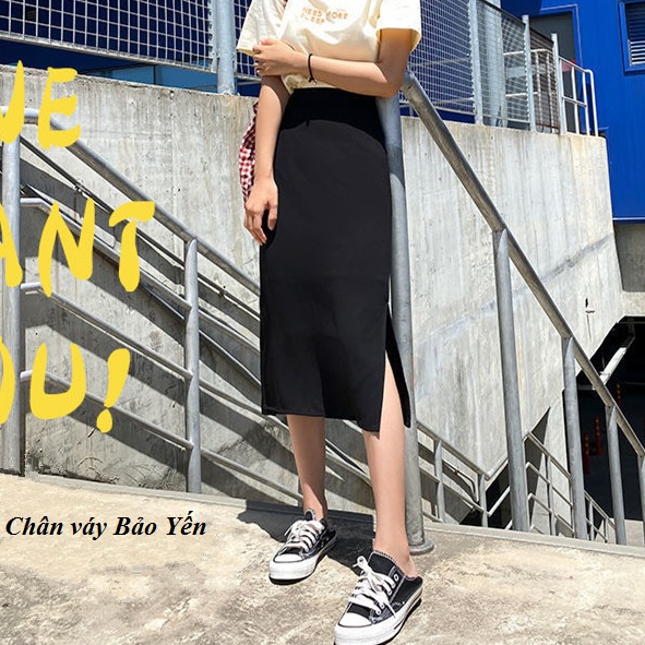 Chân váy dài xẻ sườn màu đen ( sẵn size) - M82