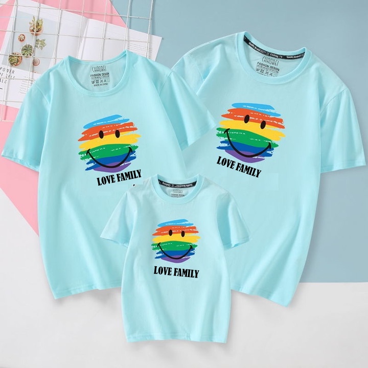 Áo thun gia đình-áo thun du lịch có size cho cả gia đình-mặt cười love family