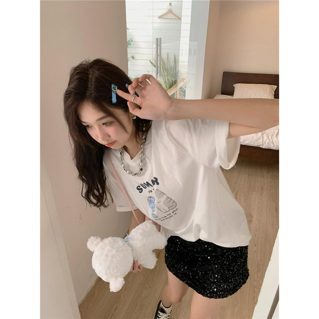 Áo Thun Tay Ngắn In Họa Tiết Dễ Thương Chất Liệu Cotton Thời Trang Mùa Hè 63680