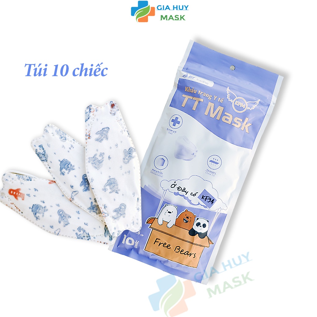 Gói 10 khẩu trang trẻ em 4D KF94 họa tiết - dành cho bé từ 1 - 10 tuổi