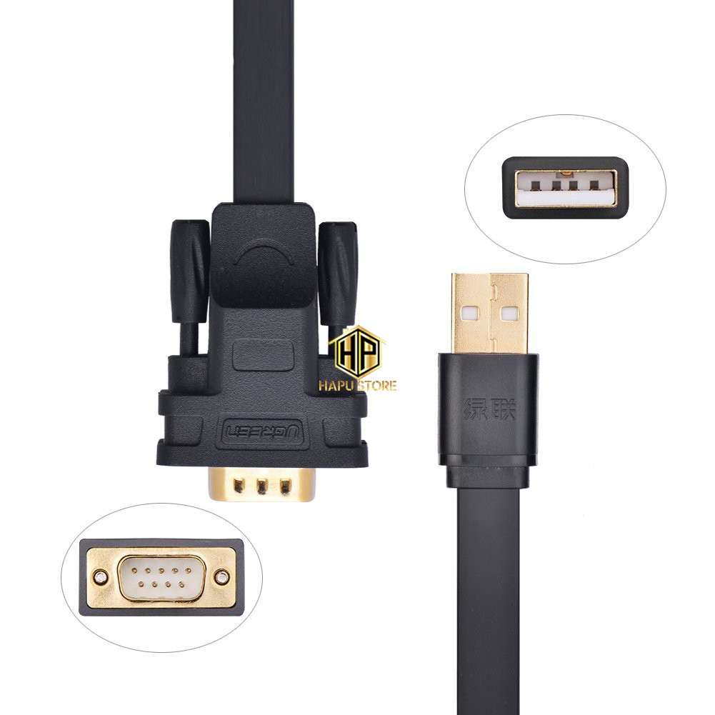 Cáp USB to COM DB9 RS232 Ugreen 20218 dài 2M dây dẹt chính hãng - Hapustore