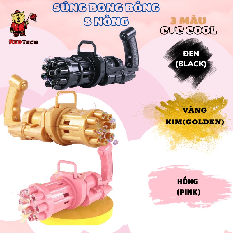 Súng Bắn Bong Bóng Xà Phòng 8 Nòng Siêu Mạnh, Siêu Ngầu Cho Bé REDTECH.