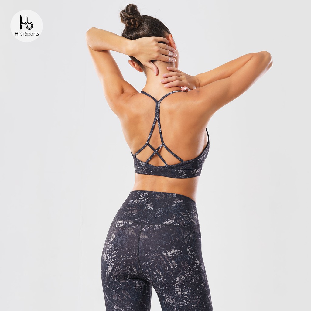 Set đồ tập yoga nữ Hibi Sports H134, áo bra thể thao 2 dây đan tam giác, quần lưng cao, kèm mút nâng ngực