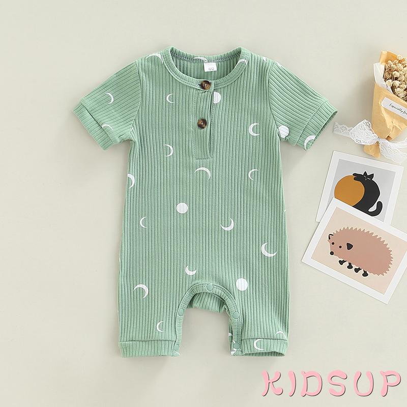 Bộ Áo Liền Quần Tay Ngắn Cổ Tròn In Hình Mặt Trăng Hoạt Hình Dành Cho Bé Sơ Sinh 7 Tuổi