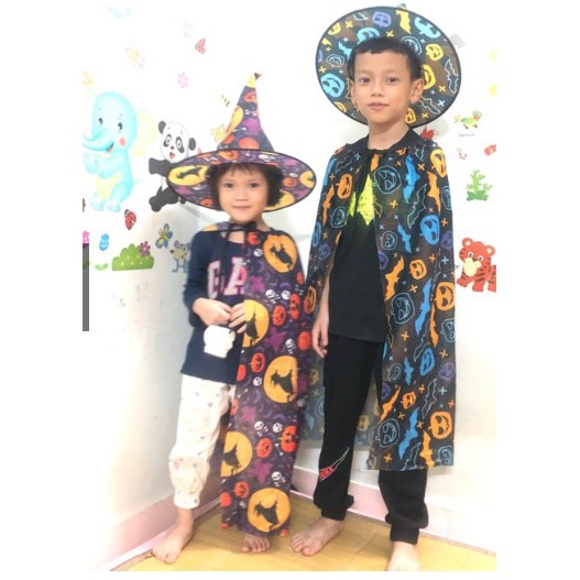 Bộ đồ chơi áo choàng mũ halloween phù thuỷ mẫu mới 2020 tặng kèm quả bí ngô cho bé