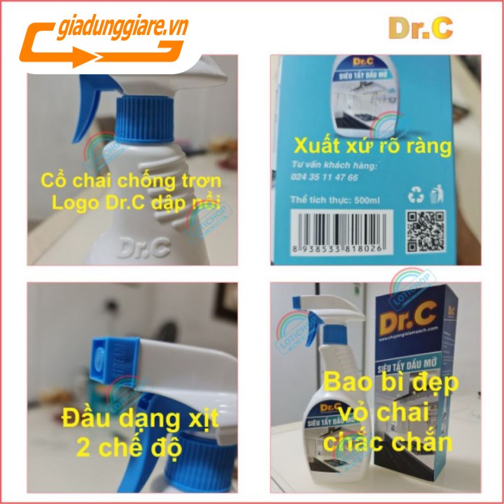 ( CHÍNH HÃNG Dr.C ) Xịt tẩy vết bẩn 500ml làm sạch xoong nồi bếp ga bồn rửa thiết bị bếp dễ dàng an toàn -giadungiare.vn