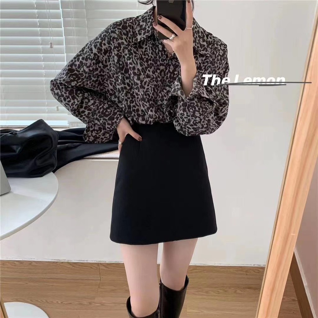 Áo sơ mi họa tiết da báo phong cách Hàn Quốc cổ điển thời trang