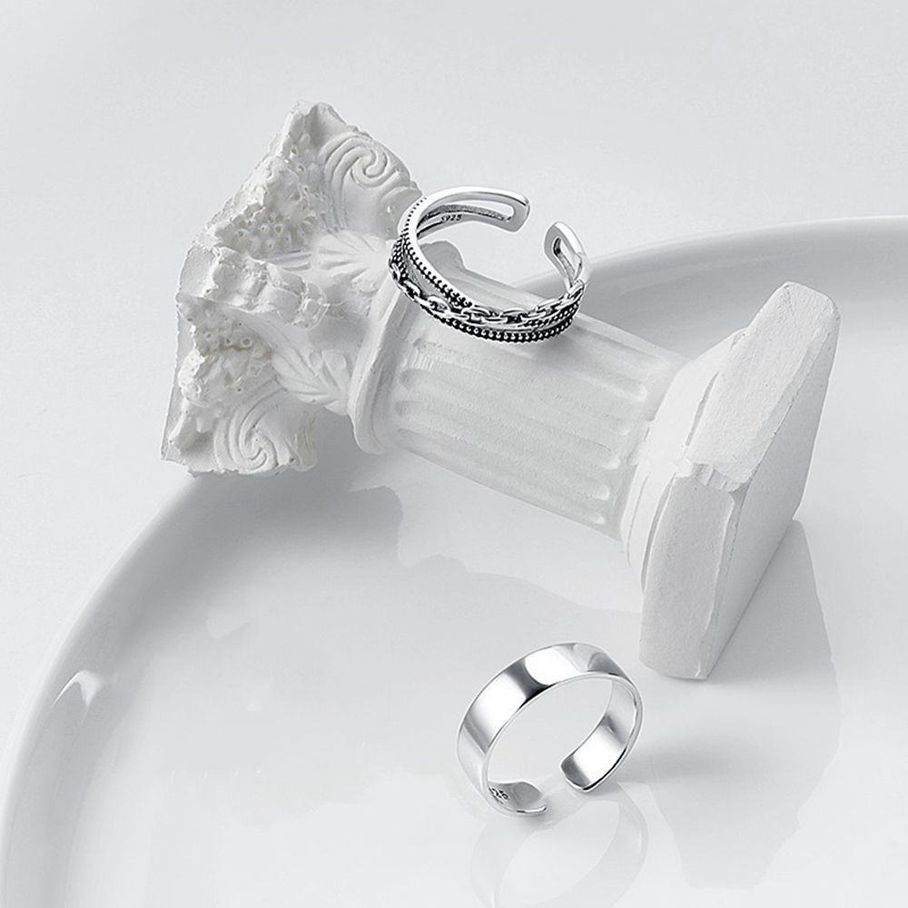 Nhẫn đeo tay dạng mở phối dây xích phong cách Hàn Quốc cá tính cho nam