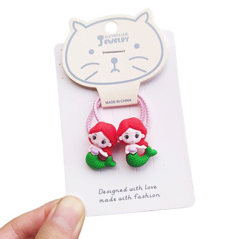 Set 2 Dây Cột Tóc Co Giãn Hình Nàng Tiên Cá Hoạt Hình Dễ Thương Cho Bé Gái