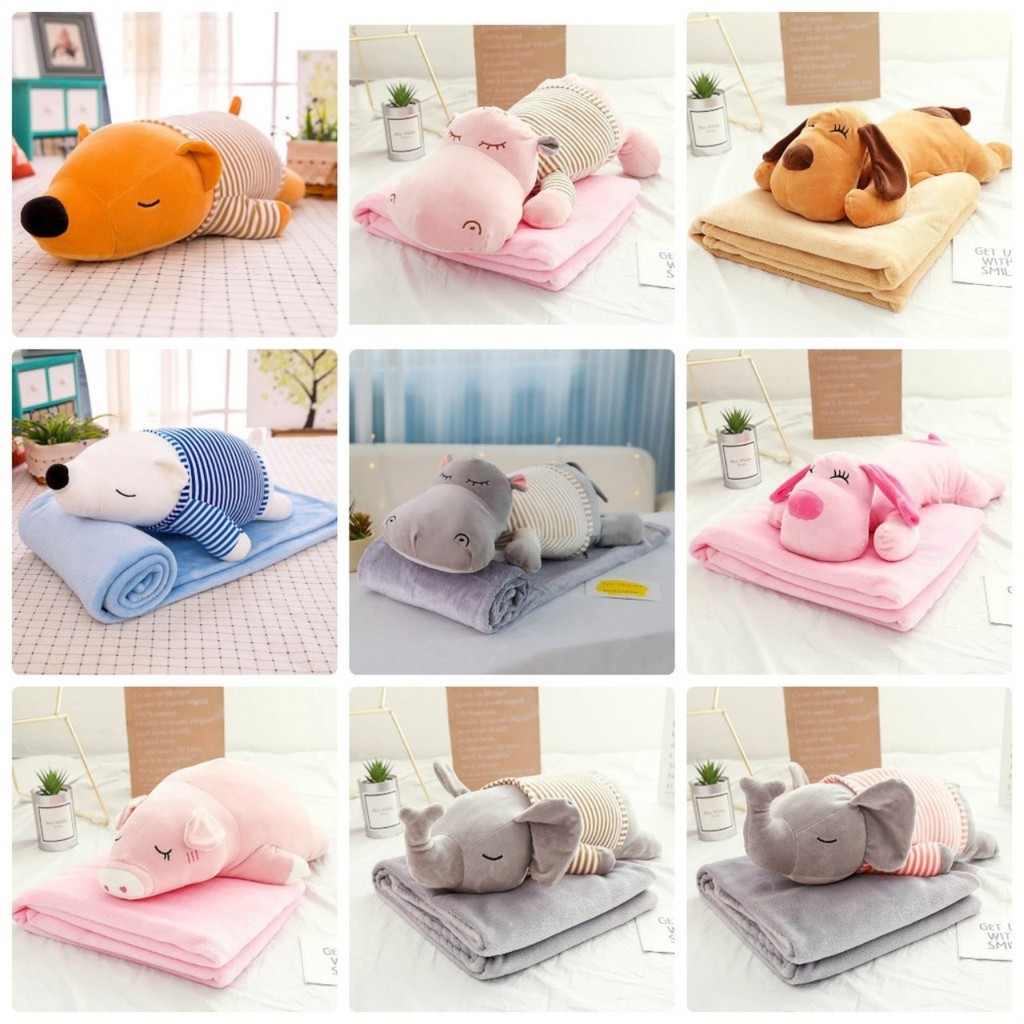 Chăn gối hình thú 2 in 1 - siêu mịn, siêu dễ thương, bộ chăn gối văn phòng