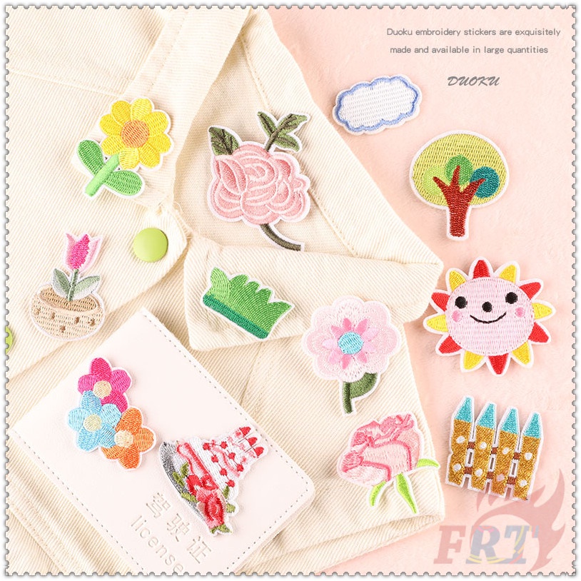 ☸ Miếng Dán Ủi Lên Quần Áo Tiện Dụng ☸ 1 Huy Hiệu Cài Áo Hình Hoa Hướng Dương / Cây / Bánh / Đám Mây