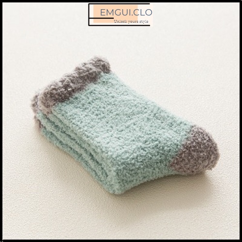 Vớ tất lông cừu nữ cổ cao, tất cổ cao len lông cừu cổ bèo phong cách Vintage