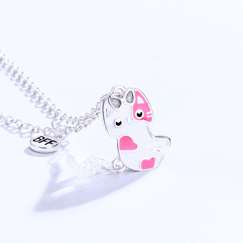 Set 2 dây chuyền mặt hình trái tim/mèo bằng thép không gỉ dễ thương cho cặp đôi