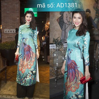 Có bigsize XXL AD1381 Set Áo Cách Tân họa tiết con công giống siêu mẫu Thu Hằng kèm quần ống rộng