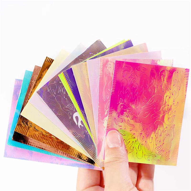 [Hàng mới về] Set 16 tờ miếng dán trang trí móng tay nghệ thuật kiểu dáng ngọn lửa hiệu ứng lập thể thời trang