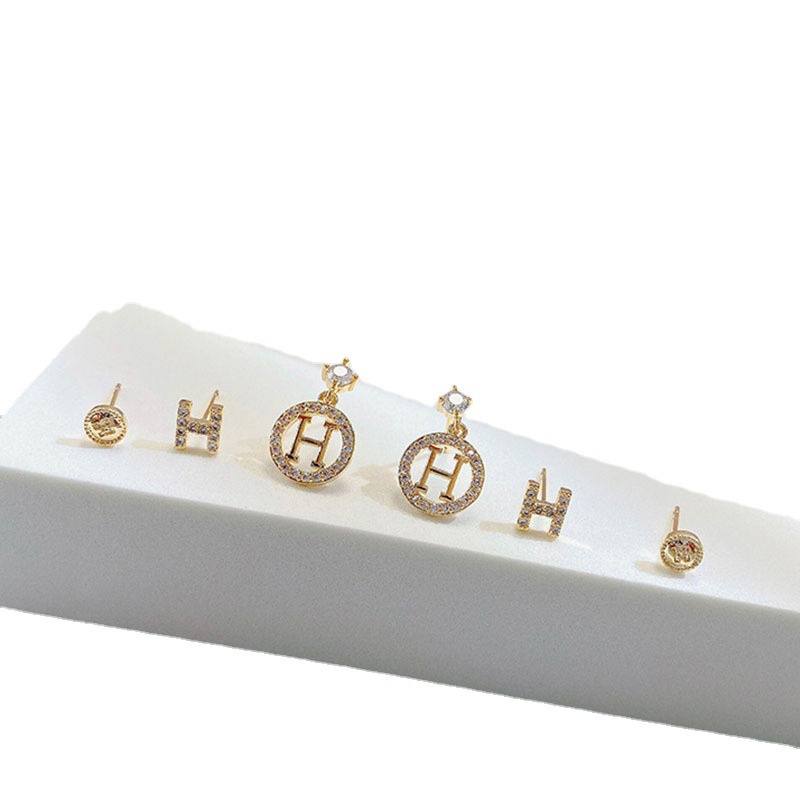 2022 Kiểu Mới Bông Tai Bạc S925 Hình Chữ H Độc Đáo