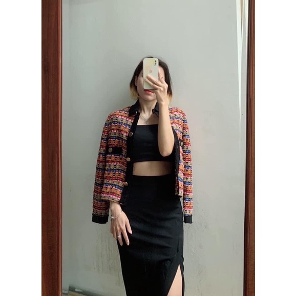 Áo dạ tweed mẫu kẻ nâu zara cực hot