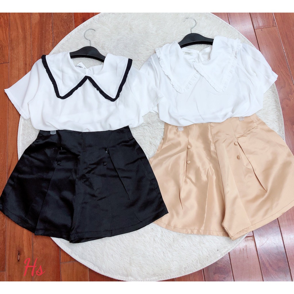 Set Áo Cổ Bèo Mix Quần Cúc Xếp Li Unisex X.store Có Ảnh Thật + Đánh Giá