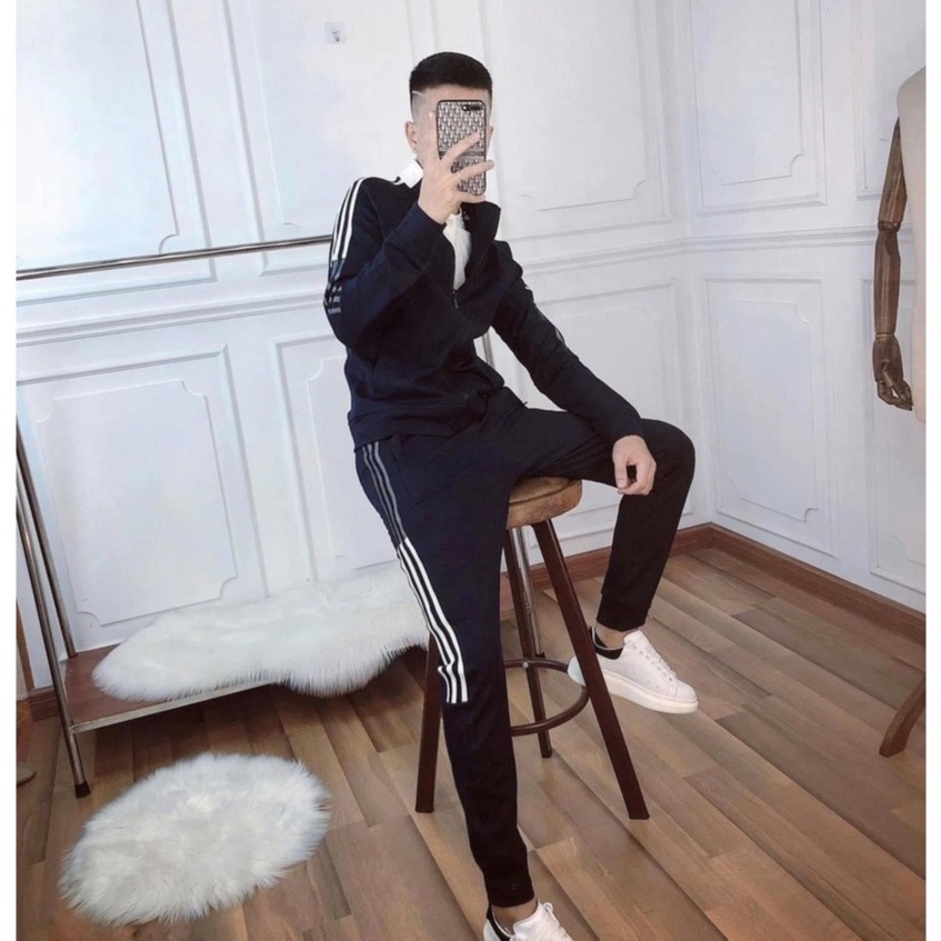 Bộ thể thao nam ,bộ nỉ nam quần áo khoác dài tay kéo khóa chạy viền phối đỏ thời trang chất poly cao cấp dày đẹp