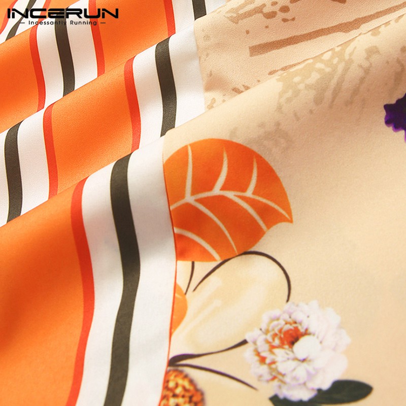 INCERUN Áo Sơ Mi Ngắn Tay Phối Màu Thời Trang Cho Nam