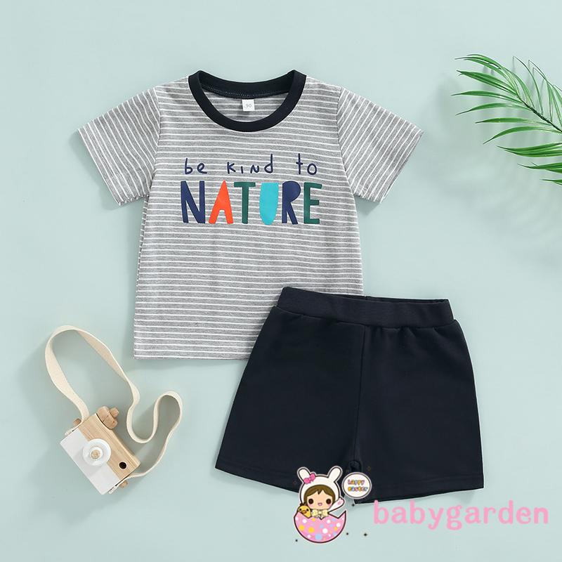 Set Áo Thun Tay Ngắn &amp; Quần Short Sọc Ngang Cho Bé Trai 1-6 Tuổi