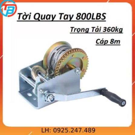 Tời quay tay 800lbs cáp 8m trọng tải 360kg