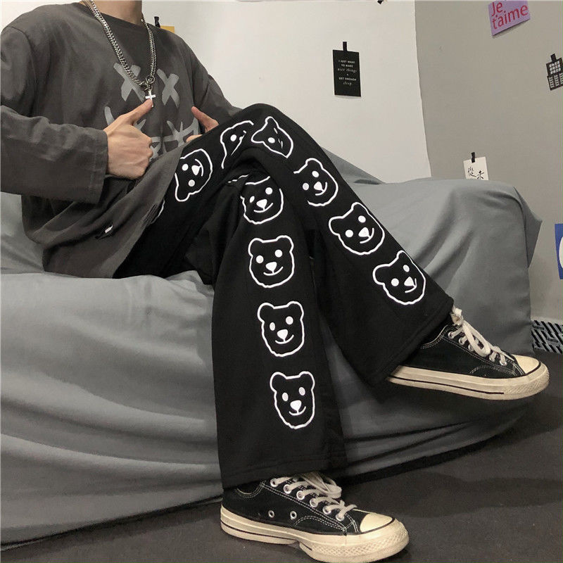 Quần Thể Thao Nữ Ống Rộng In Hình Gấu Thời Trang Hàn Quốc 2020