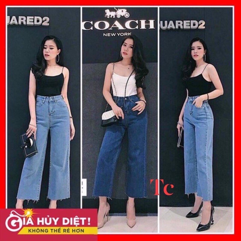 Quần bò ống rộng rua gấu