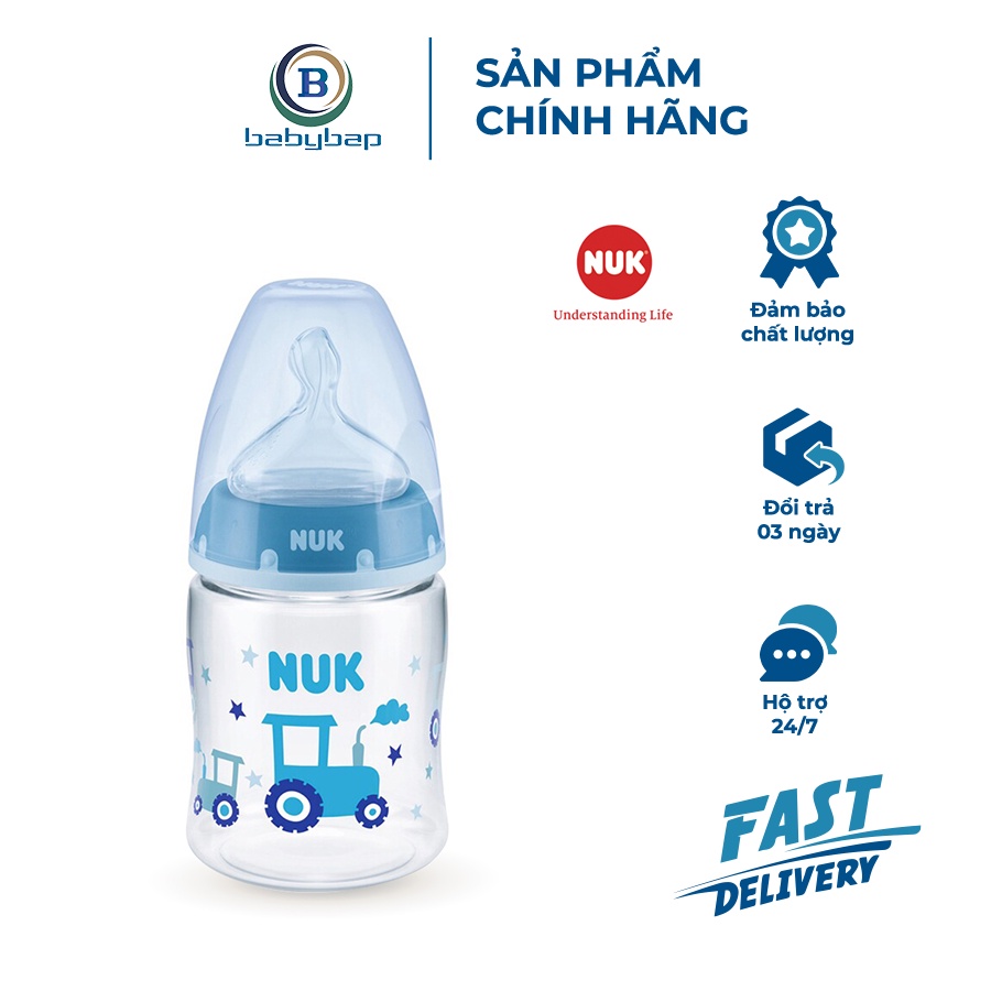 Bình Sữa Cảm Biến Nhiệt NUK PP 150ml/300ml Núm Ti Dẹt Chỉnh Nha Độc Quyền Của NUK