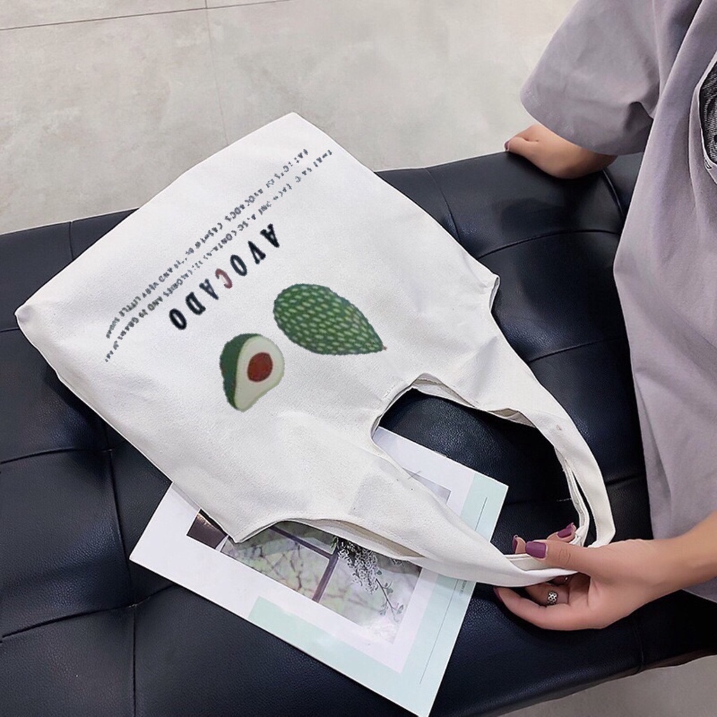 Túi tote Hazin túi vải canvas nữ hoạ tiết quả bơ đựng vừa laptop cỡ lớn đeo vai phong cách ulzzang