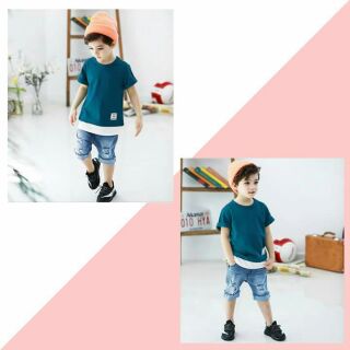 [Sale lẻ size] Set áo thun quần jean lửng bé trai