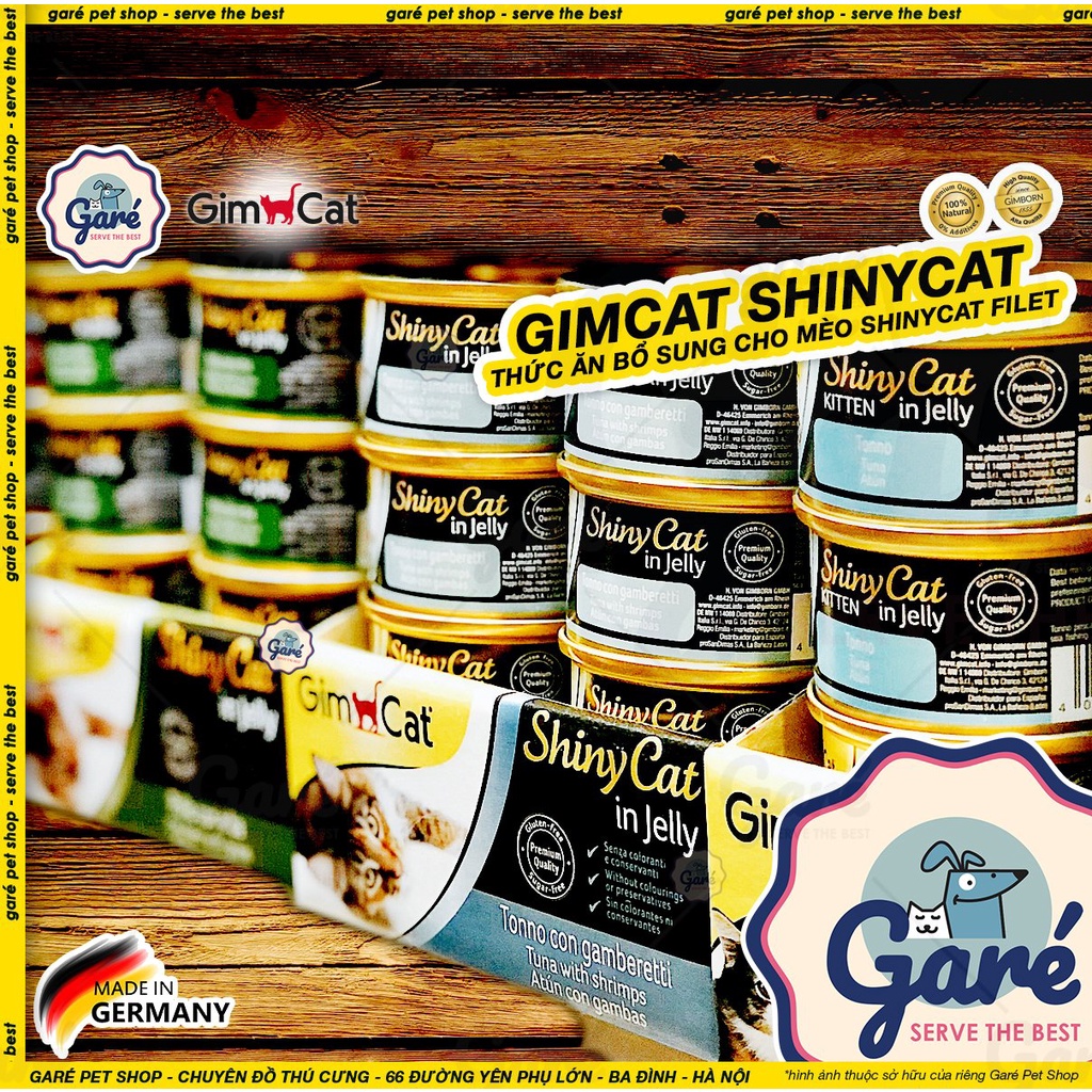 Pate Đức Gimcat cho Mèo Shiny Cat in Jelly &amp; Shiny Filet hương Cá, Gà, Tôm Pate Kitten Adult Cat Gimcat