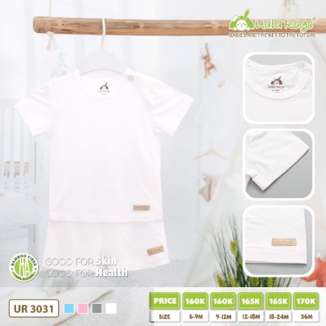 Bộ cộc tay trơn Bamboo Uala rogo cho bé 9m  - 48m