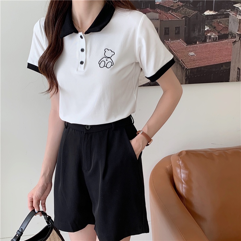 Áo polo SUXI tay ngắn dáng rộng thời trang mùa hè đơn giản dễ phối đồ cho nữ