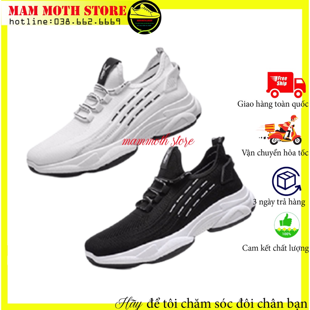 Giày thể thao, sneaker nam nữ 3 vạch hàng quảng châu hai màu đen trắng đi tập gym chạy bộ đủ size nam nữ shop MAMMOTH