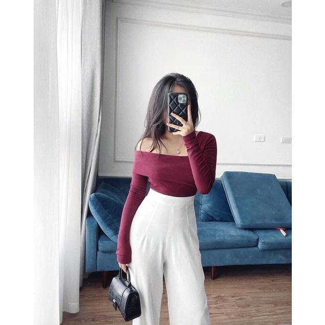 Áo Thun Lệch Vai Dài Tay Cotton Zip 3 Màu -Nhà Cam