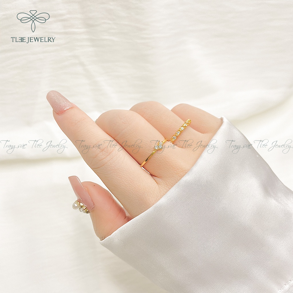 Nhẫn bạc nữ TLEE mạ vàng 14k viền đá bao xoắn sang trọng NCJ A0138