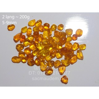 Sỏi thủy tinh / cát thủy tinh màu cam trong suốt trang trí trong lọ hoa, kích thước 5 - 9mm, 2 lạng ~ 200g
