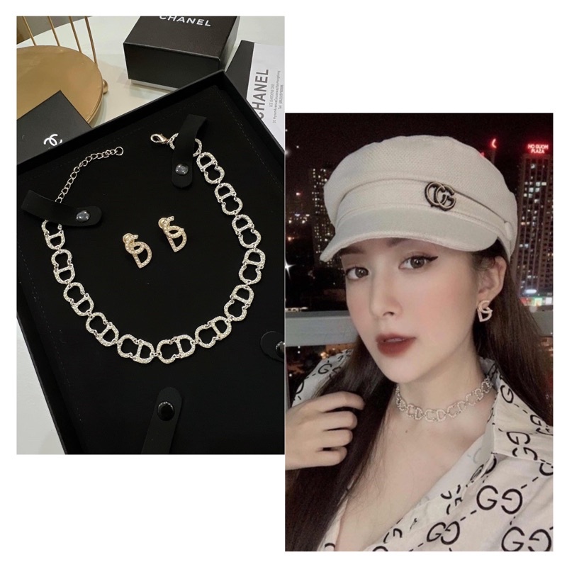 Vòng cổ CD đính ngọc siêu hot, (ảnh thật) choker dây chuyền nữ thương hiệu loại 1