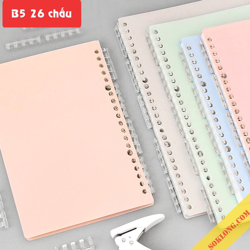 Set 2 bìa nhựa binder B5 26 chấu Pastel P16 tab phân trang sổ còng màu xinh xắn