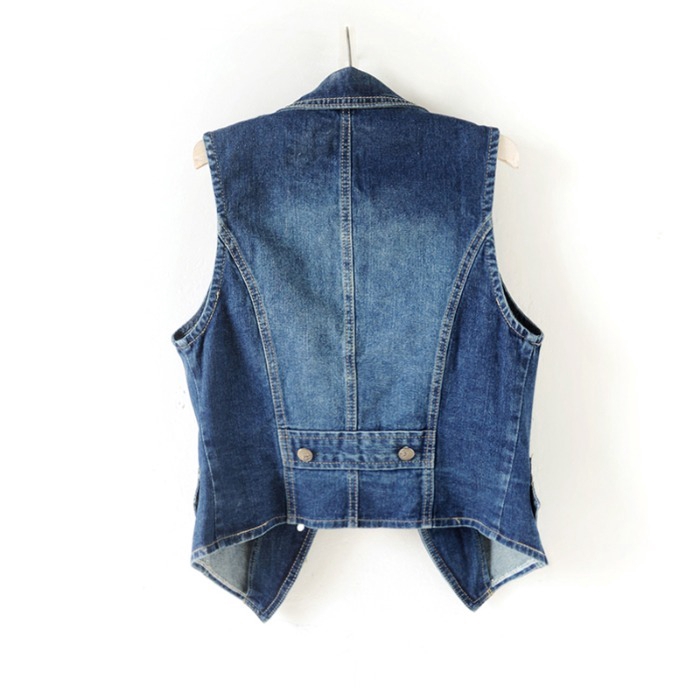 Áo Khoác Denim Không Tay Cổ Vest Thời Trang Cho Nữ