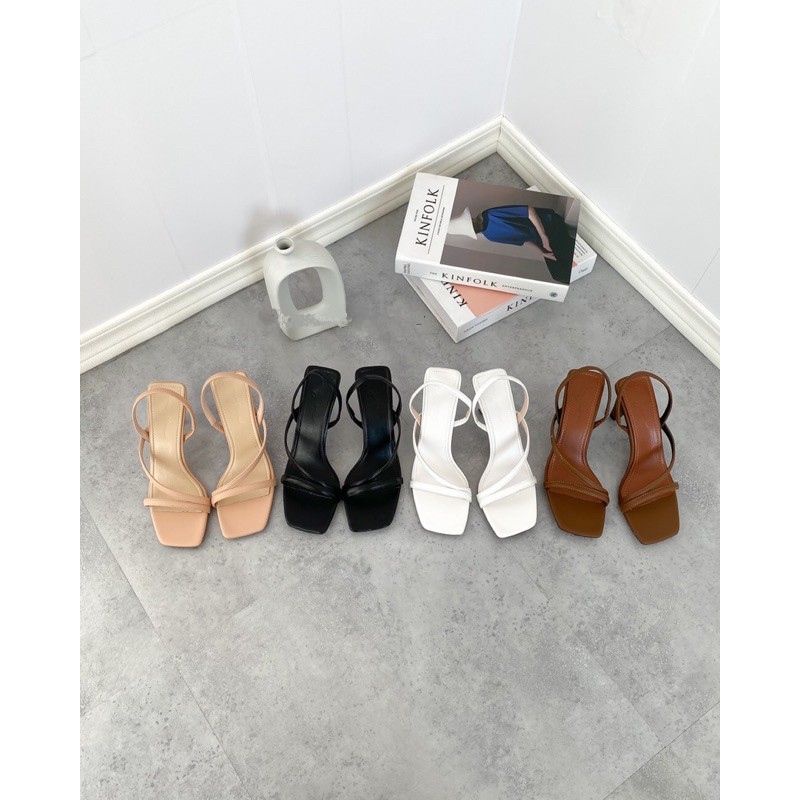 Giày Cao Gót Quai Dây Đế Vuông Cao 7 Phân