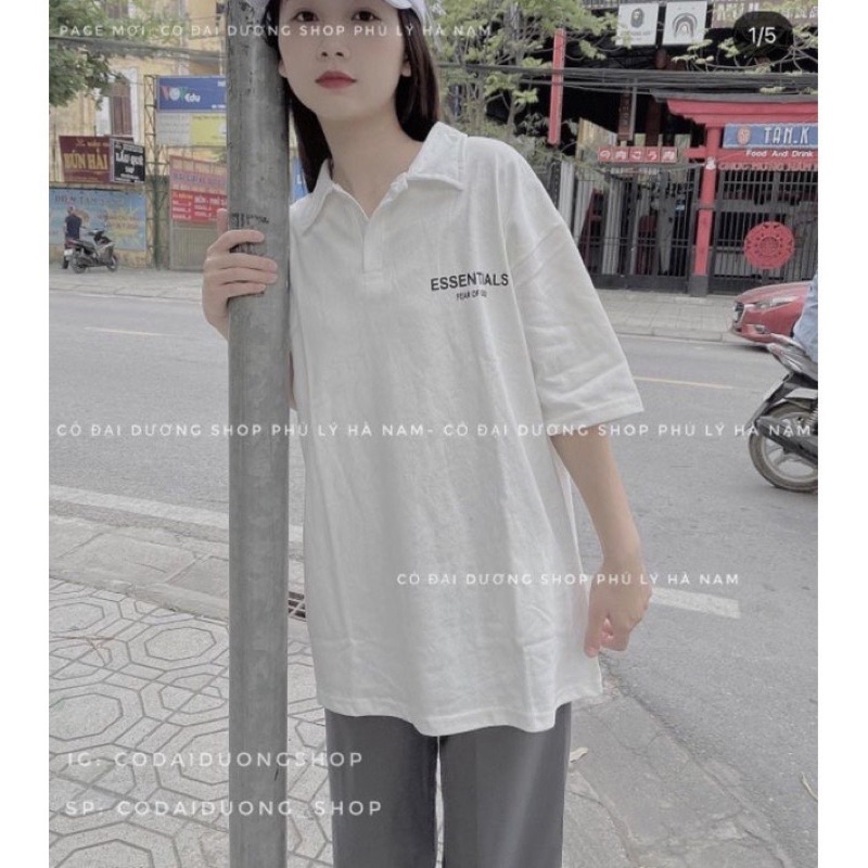 Áo Thun POLO CHỮ NGỰC nữ tay lỡ có cổ phông form rộng freesize unisex mặc đi học, cặp, nhóm, lớp in hình DỄ THƯƠNG
