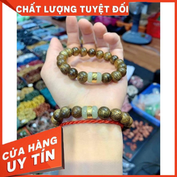 Vòng Trầm Hương Tốc Mix Lu Thống Bạch Ngọc, Vòng Gỗ Trầm Hương Phong Thủy