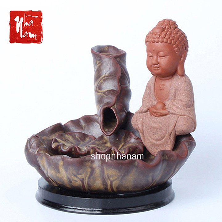 Thác khói trầm hương để bàn tặng 3 nụ trầm như lai nhập định phật tổ tọa thiền cạnh hồ sen đồ gốm sứ tráng men | BigBuy360 - bigbuy360.vn