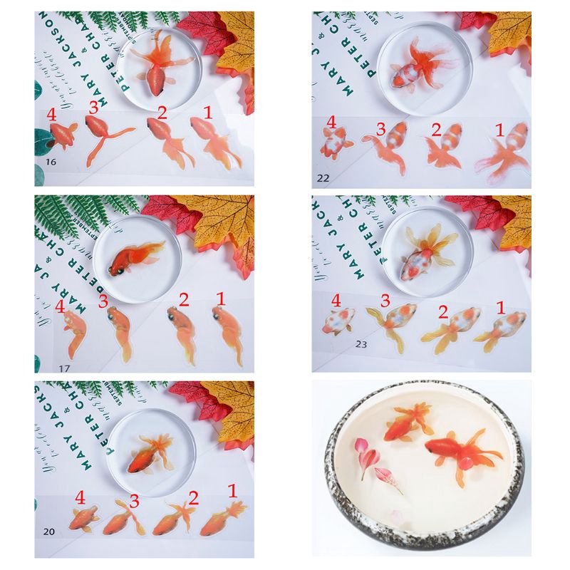 ✿INF✿5 Sheets Gold Fish 3D Mold Resin Stickers Decal Landscape Decorative DIY Crafts Material
