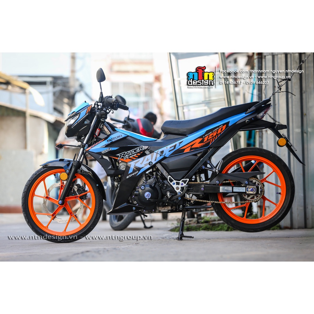 Tem Rời Dán Xe Raider Fi Mẫu Zin 2021 Cam Xanh Chữ Raider R150 Cực Chuẩn, Hàng 3 Lớp Chất Lượng Cao