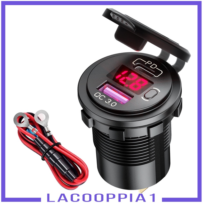 [LACOOPPIA1] Dual USB Car Charger Quick Charge PD&amp;QC 3.0 Voltage Measure