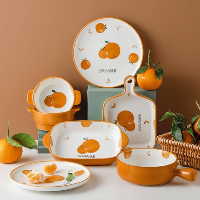 Bát Đĩa Sứ Decor Chén Dĩa Hoạ Tiết Quả Cam Gốm Sứ Cao Cấp Phong Cách Bắc Âu
