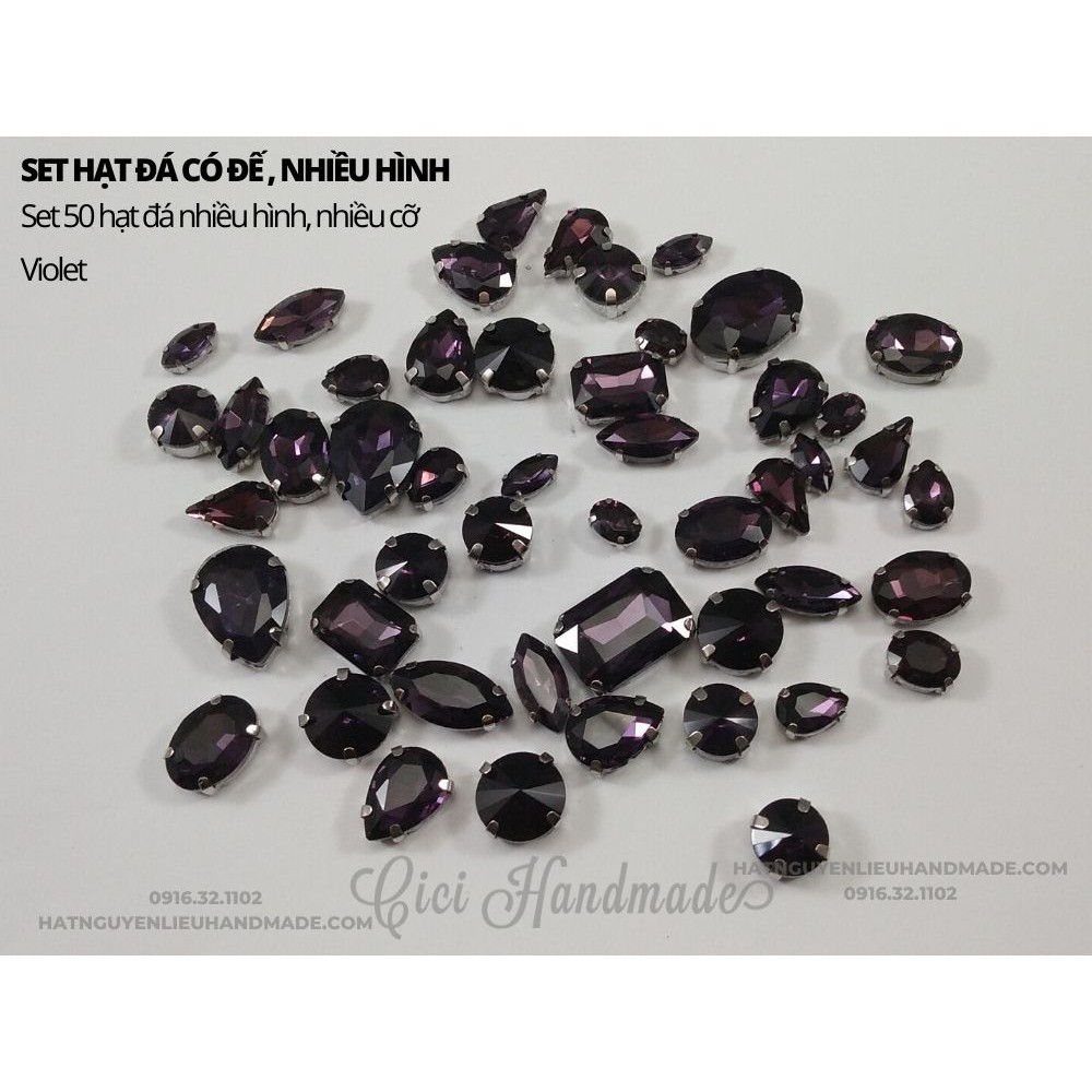 Set 50 hạt đá đế lỗ khâu, nhiều hình, nhiều cỡ ngẫu nhiên Cici Handmade chuyên hạt đá hạt pha lê hạt cườm hạt trang sức